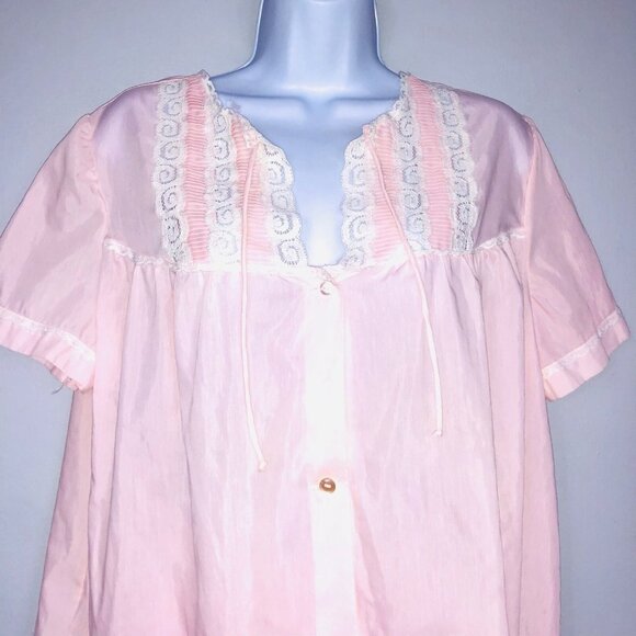 Vintage Komar Womens M Pajama Set Pink White Lace Short Sleeve Top Bottom - Picture 3 of 11